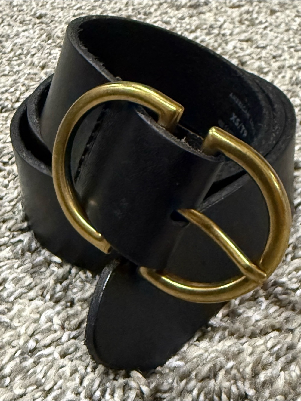 American Eagle Leather Belt Women XS Black Brass Double D Buckle Dark Academia